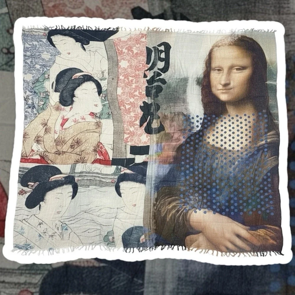 NWT Suzi Roher Rare‎ Mona Lisa Art Scarf Geisha Ukiyo-e Modal Silk 57